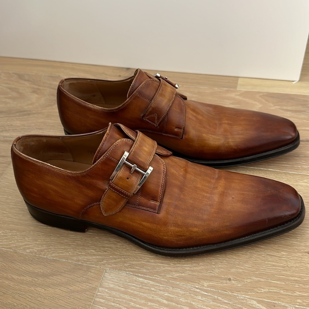 Magnanni Men's Manning Monk Strap Dress Shoes Cognac Brown Leather Size 11